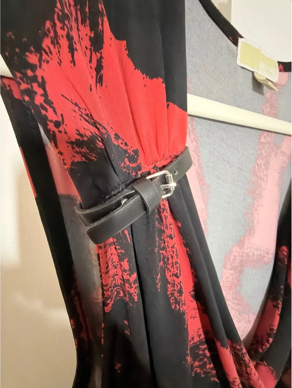 Michael Kors Women's Sleeveless Red and Black Patterned Dress Size Large